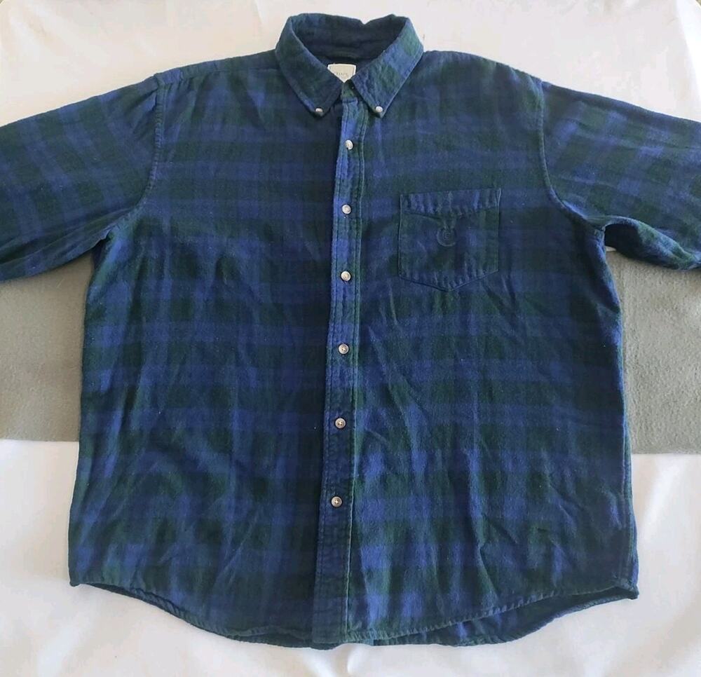 Chaps Mens Shirt XL Performance Flannel Button Down Plaid Blue Black 100% Cotton